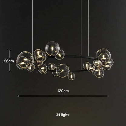 Modern black decorbites glass ball g9 led chandelier with 24 warm-toned lights suspended by thin cords for dining room