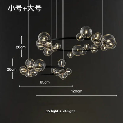 Modern black decorbites glass ball g9 led chandelier with glass bubbles and black metal frame for dining room lighting