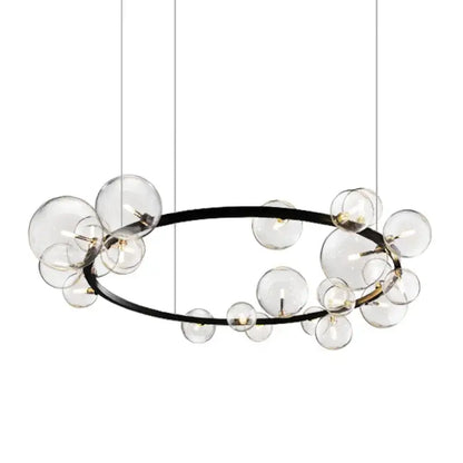 Modern black metal decorbites glass ball chandelier with clear bubbles and warm ball g9 led bulbs for dining room