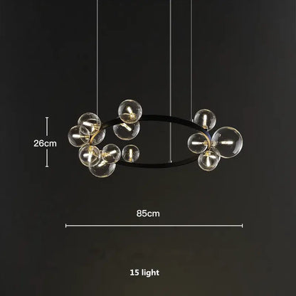 Modern black decorbites glass ball g9 led chandelier with 15 clear globes for dining room lighting
