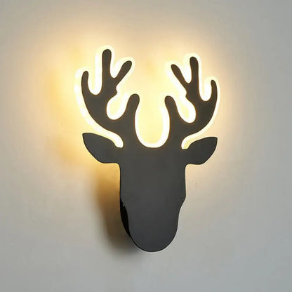 Modern black deer head wall sconce light with glowing neon antlers perfect for living room wall sconce light decor