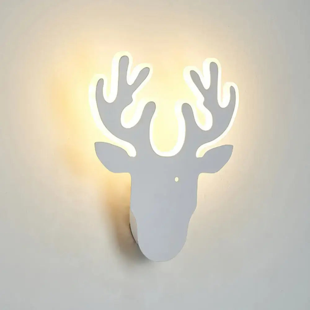 Modern black deer head wall sconce light with illuminated white antlers for living room decor and sconce light use