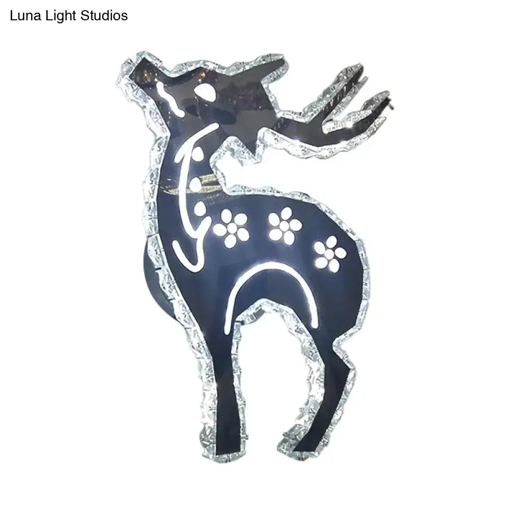 Modern black deer led light with deer crystal shade and silver glitter trim direct wired electric bedroom sconce