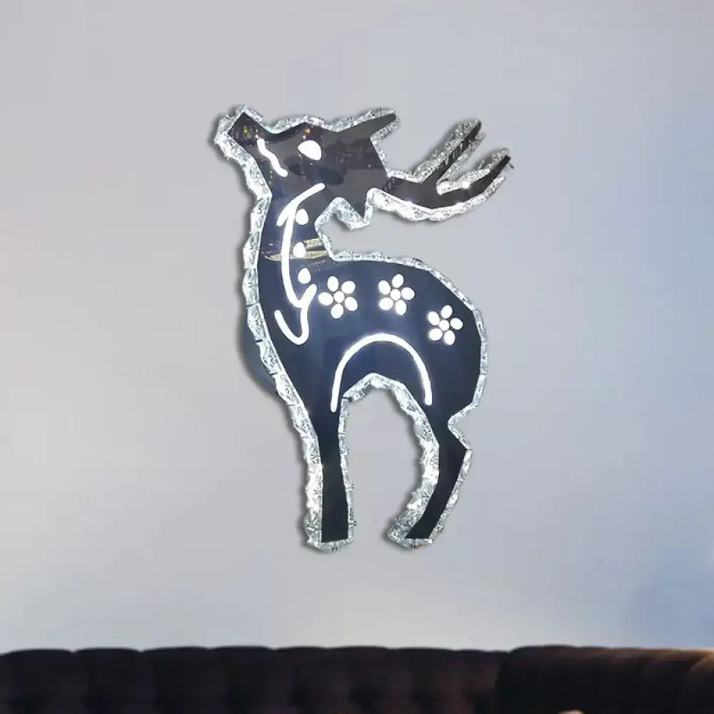 Silver-framed black deer wall art with white floral details featuring deer crystal shade led light for bedroom sconce direct wired electric
