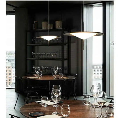 Modern black designer ufo chandelier with sleek circular white shades and thin metallic frames for living room decorbites designer ufo