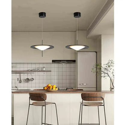 Modern black decorbites designer ufo chandelier with sleek circular pendant lights and warm white illumination for living rooms