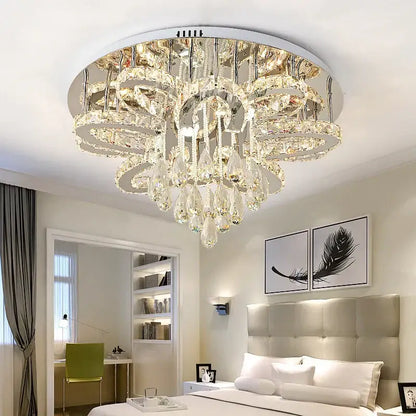 Modern black dimmable led crystal chandelier with clear faceted crystals and chrome accents for dining room decorbites dimmable led