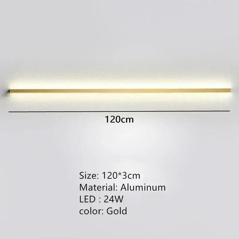 Gold-colored slim aluminum decorbites dimmable long wall lamp for bedroom ambient lighting fixture