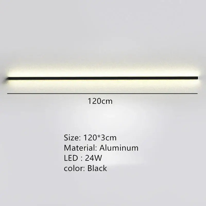 Modern black dimmable long wall lamp in black aluminum with sleek minimalist design for bedroom ambient lighting decorbites dimmable long wall