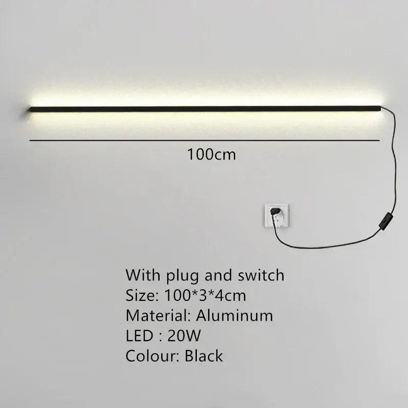 Black aluminum decorbites dimmable long wall lamp 100cm for modern bedroom ambient lighting
