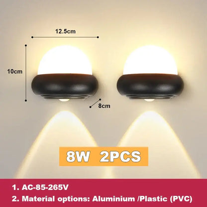 Modern black dome led wall light made from aluminum or pvc with warm white led wall light for outdoor use