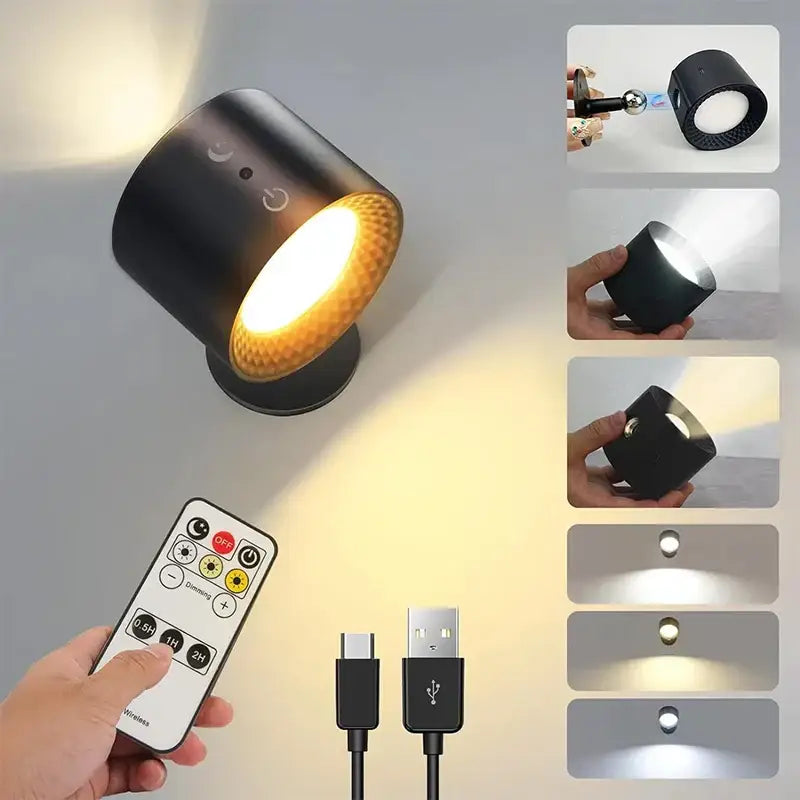 Modern black double head led wall lamp with adjustable brightness and color temperature featuring textured diffuser lens