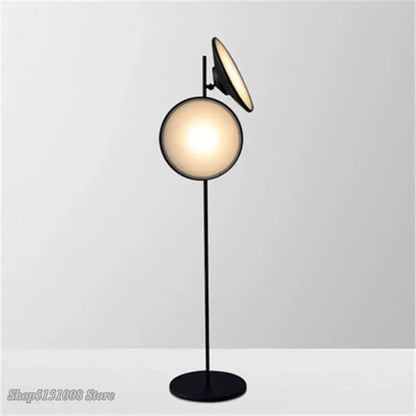 Modern black double horn radar floor lamp with a spherical frosted globe and adjustable conical shade for living room decorbites double horn