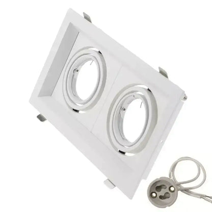 White square recessed ceiling light fixture with double ring led chrome holders for modern living room lighting