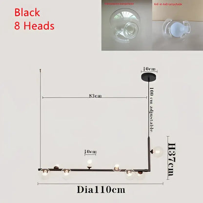 Modern black dual glass lamp ceiling chandelier with eight spherical glass bulbs for dining room decorbites dual glass