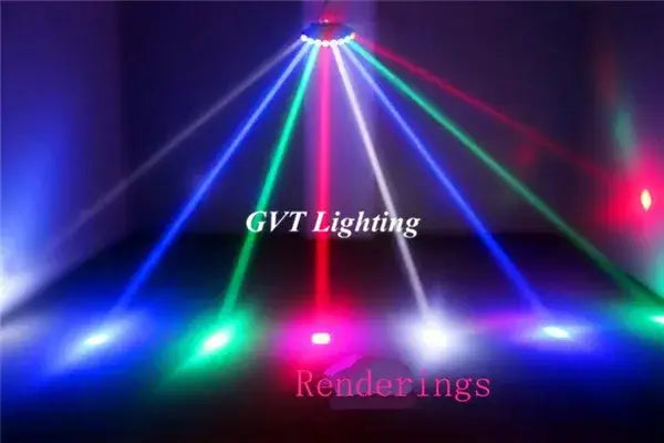 Modern black eight eyes led scanner beam light emitting vibrant blue green red and white beams for room parties