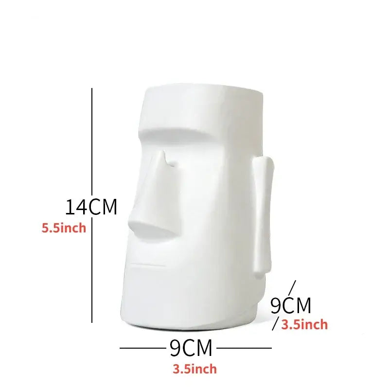 White ceramic moai statue vase with smooth minimalist design and defined features for decorbites desktop organizer use