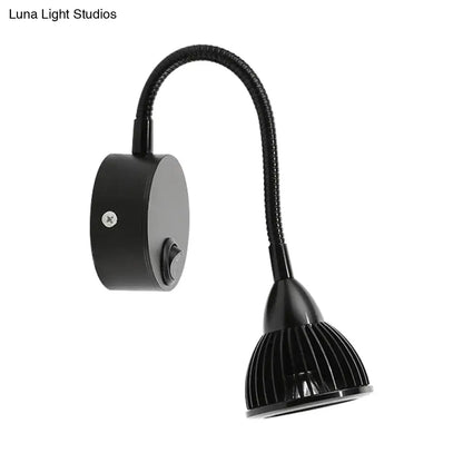 Black finish warm white led metal shade wall lamp with flexible gooseneck and ribbed light head for bedroom use