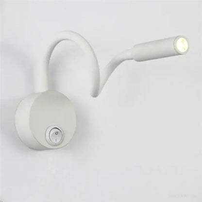 White decorbites led wall reading lamp with flexible gooseneck arm and illuminated led head for bedroom use