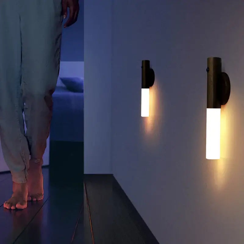 Modern black frosted glass night light corridor wall sconce with warm cylindrical shades decorbites bodysense led rechargeable