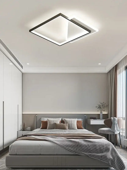 Modern black geometric led ceiling lamp with sleek black frame and bright white illumination for bedroom decorbites ceiling lamp
