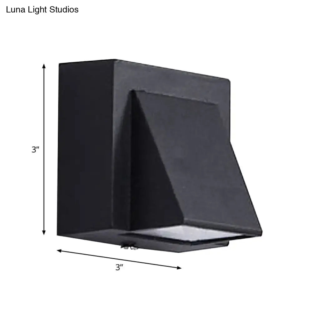 Modern black geometric led outdoor wall mount with matte finish and angular design 3 inch square outdoor wall sconce