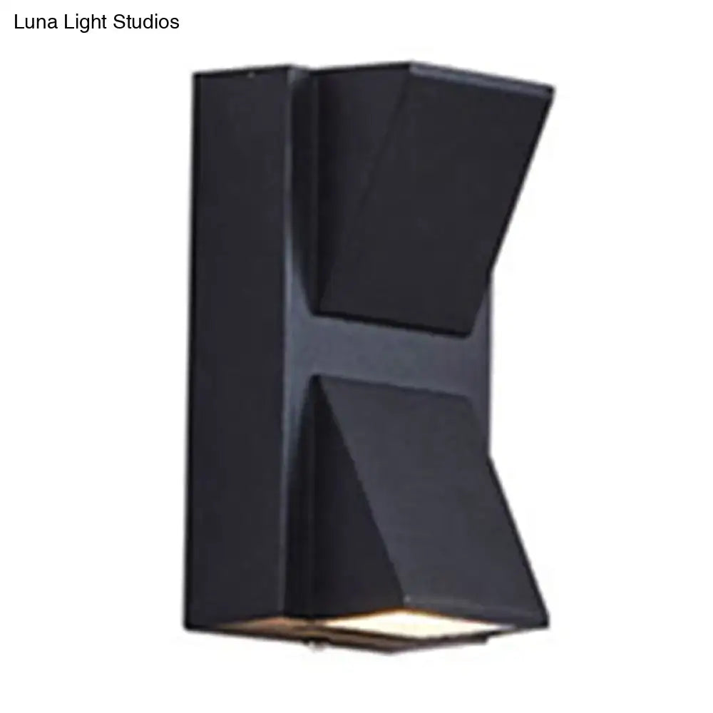 Modern black geometric led outdoor wall mount with dual light fixtures and angular design for patio lighting