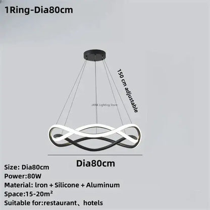 Modern black geometric led infinity loop chandelier made of iron silicone and aluminum for dining room decorbites black geometric