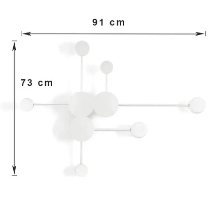 White minimalist modern wall sculpture with interconnected spheres and rods as a decorative element for led wall lamp