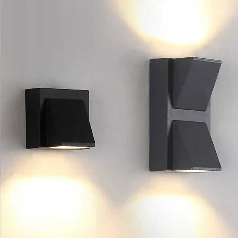Modern black geometric led wall lamps with dual lighting fixtures for garden outdoor decorbites led wall sconce