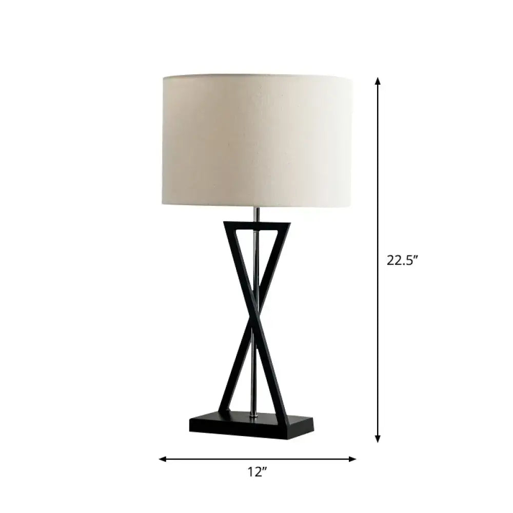 Black geometric decorbites™ simplicity fabric drum nightstand lamp with cream fabric shade 1-light bedside table inch fixture