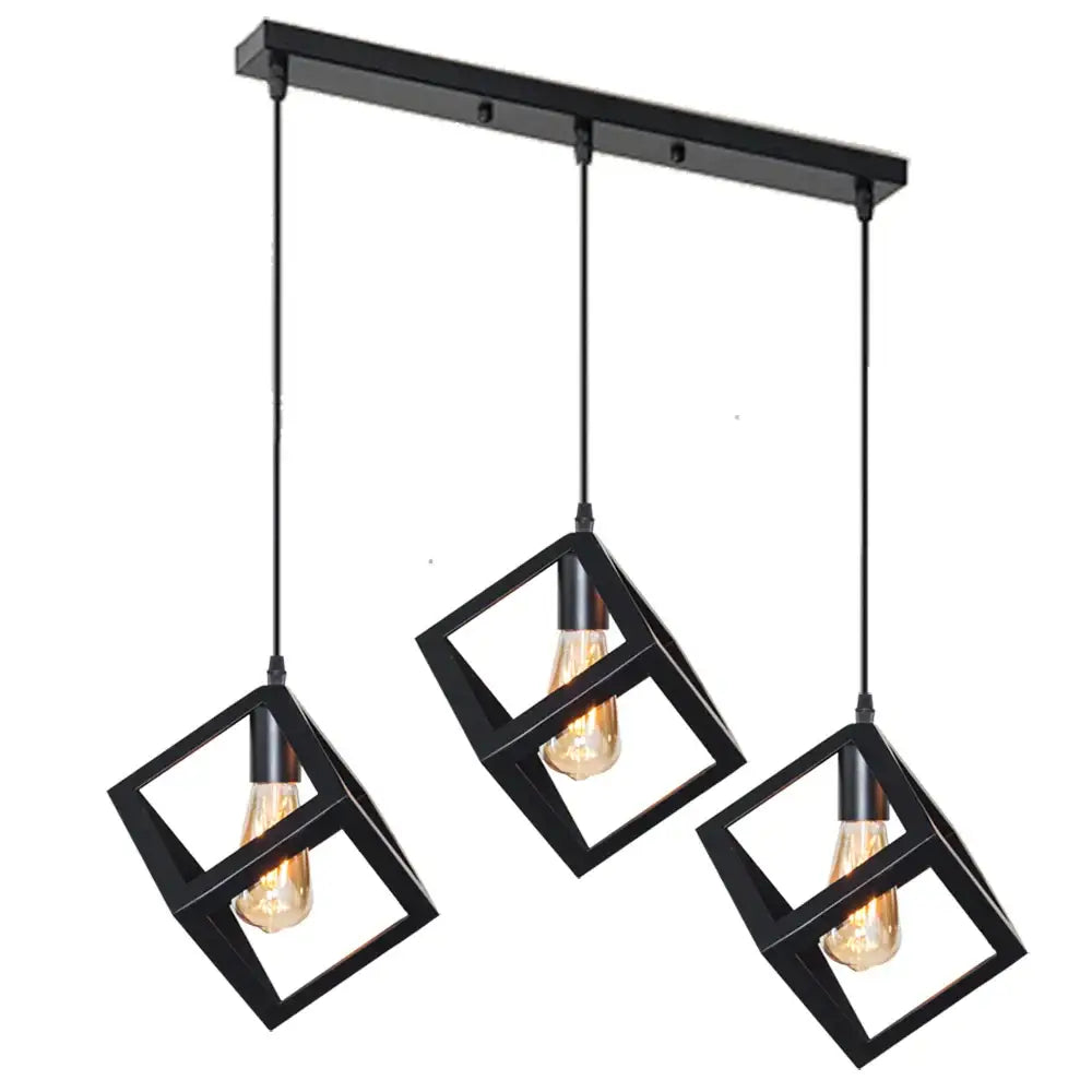 Modern black geometric pendant light with three hanging cube shades ideal for kitchen island decorbites black geometric