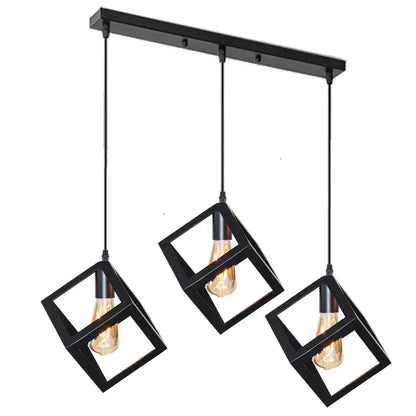 Modern black geometric pendant light with three hanging cube shades ideal for kitchen island decorbites black geometric