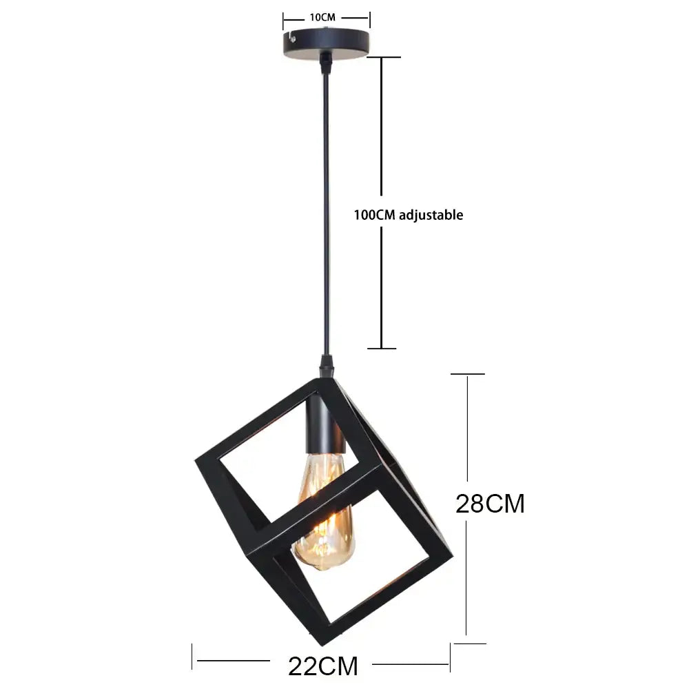 Modern black geometric pendant light with 10cm circular ceiling mount and adjustable 100cm cord featuring edison bulb