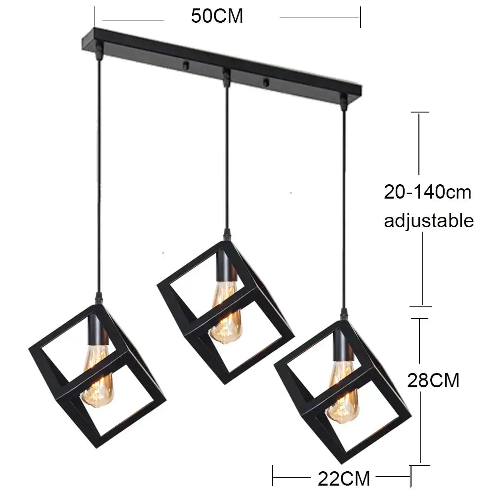 Modern black geometric pendant light with three cube-shaped shades for kitchen island decorbites black geometric design