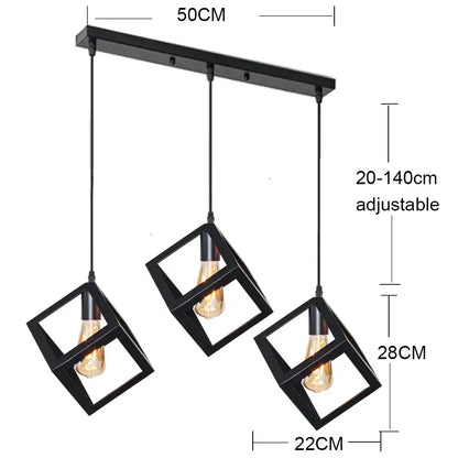 Modern black geometric pendant light with three cube-shaped shades for kitchen island decorbites black geometric design