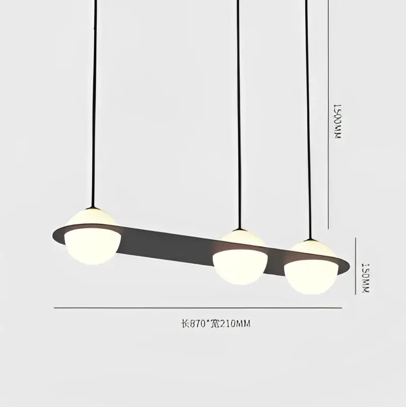 Modern black glass ball geometric chandelier kitchen pendant light with three white glass shades on black metal bar