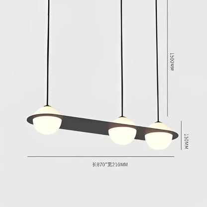 Modern black glass ball geometric chandelier kitchen pendant light with three white glass shades on black metal bar