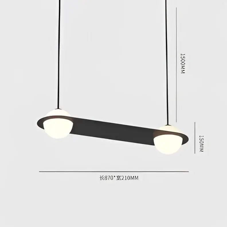 Modern black glass ball geometric chandelier kitchen pendant light with two white glass ball bulbs suspended by cords