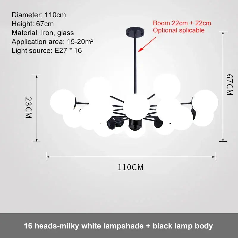 Modern black glass ball led chandelier with 16 milky white lampshades for dining room decorbites glass ball ball led chandelier