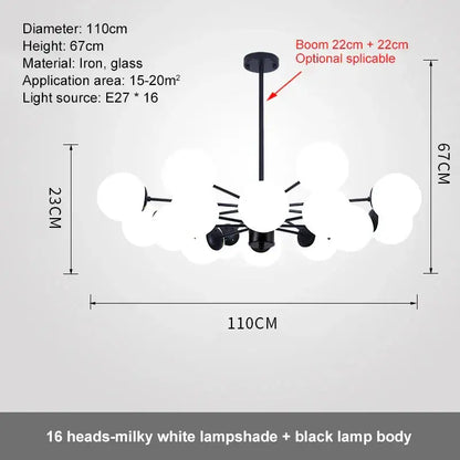 Modern black glass ball led chandelier with 16 milky white lampshades for dining room decorbites glass ball ball led chandelier