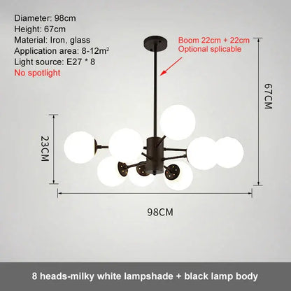 Modern black iron glass ball led chandelier with eight milky white glass lampshades for dining room decorbites glass ball