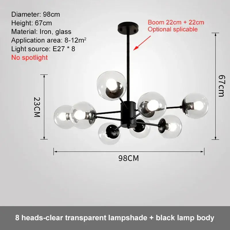 Modern black iron ball led chandelier with eight clear glass lampshades for dining room decorbites glass ball design