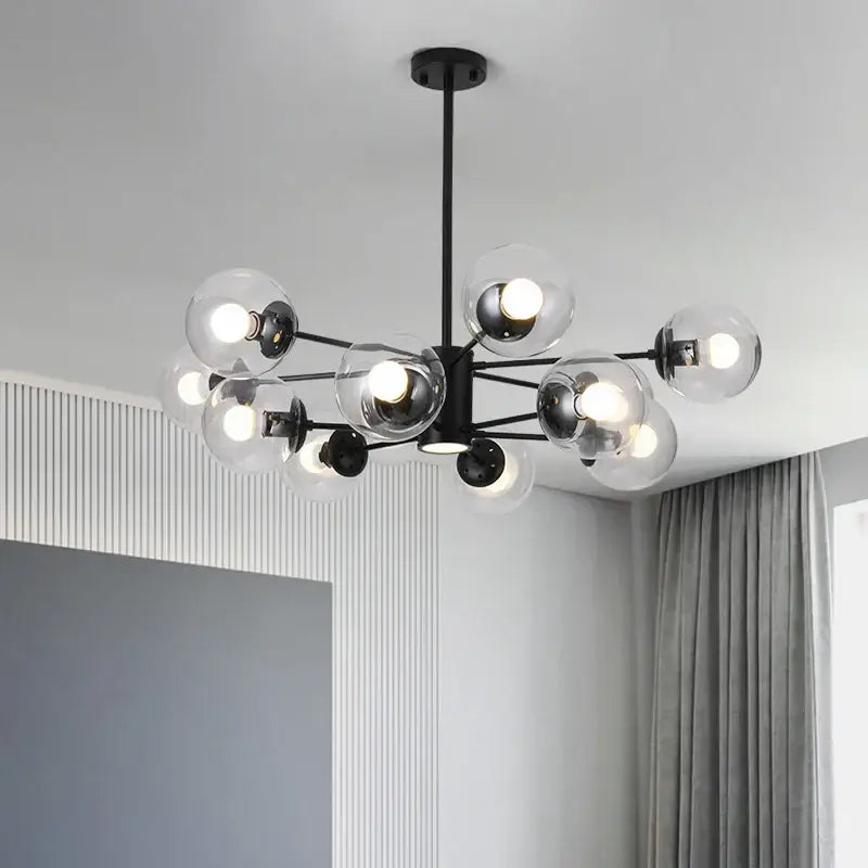 Modern black glass ball led chandelier with clear glass globe shades for dining room decorbites glass ball lighting