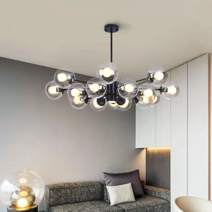 Modern black glass ball led chandelier with multiple clear glass globe bulbs for dining room decorbites glass ball design