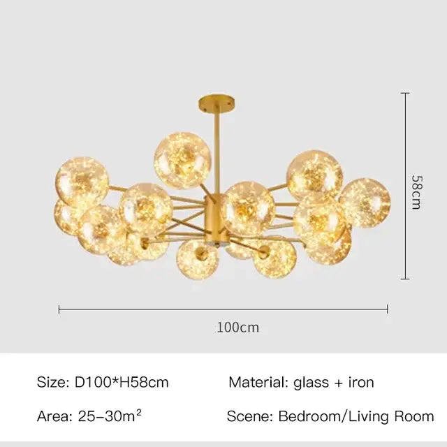 Modern black glass ball led chandelier with gold-toned spherical globes on iron frame for luxury living room decorbites black glass
