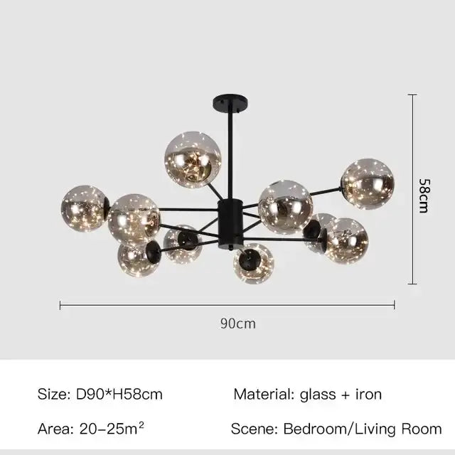 Modern black glass ball led chandelier with multiple reflective glass spheres for living room luxury decorbites black glass fixture