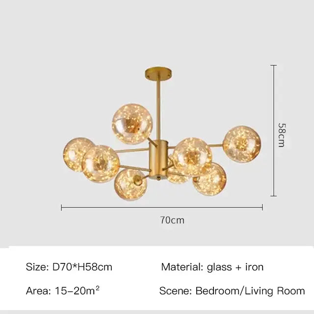 Modern black glass ball led chandelier with gold-toned frame and warm sparkling glow for luxury living room decorbites black glass
