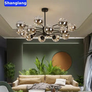 Shanglang modern black glass ball led chandelier with reflective glass spheres and black metal frame for luxury decorbites living room