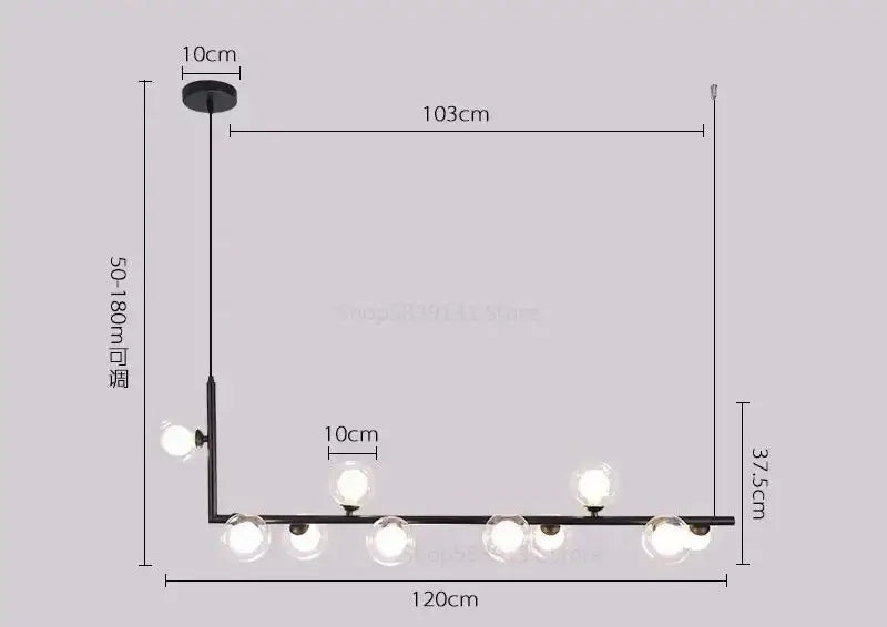 Modern black metal chandelier with seven spherical glass ball led bulbs for living room decorbites glass ball lighting